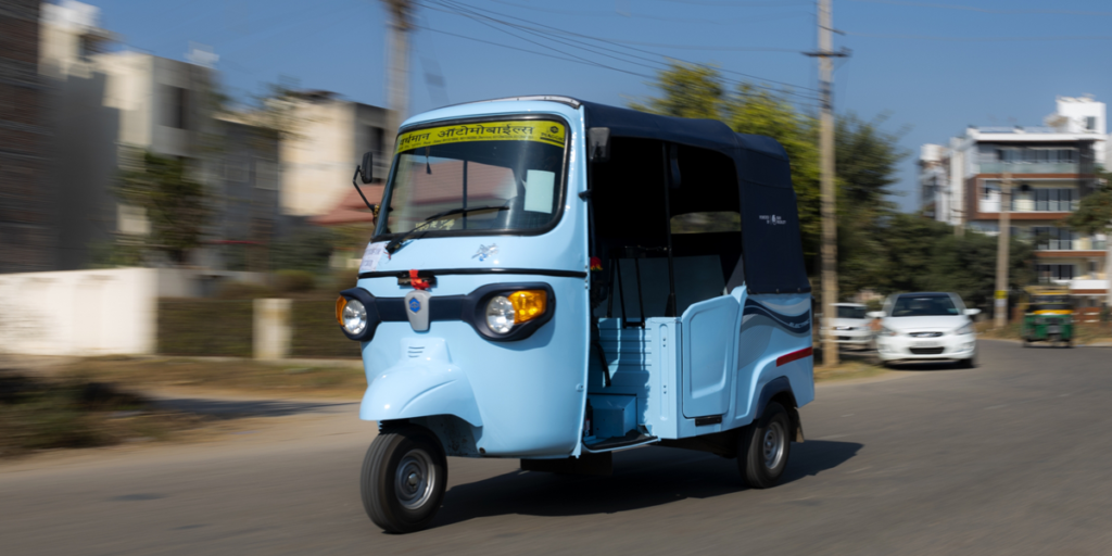 Electric auto rickshaw in rural India